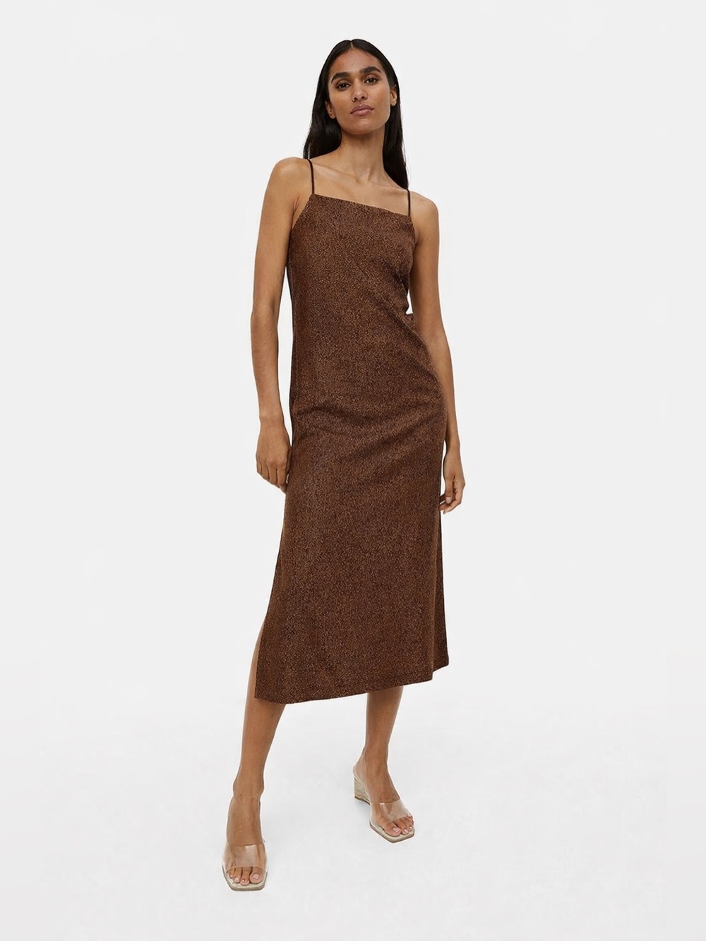 NWT - H&M - Jersey Slip Midi Dress in Bronze Sparkle. Medium P2P 20"